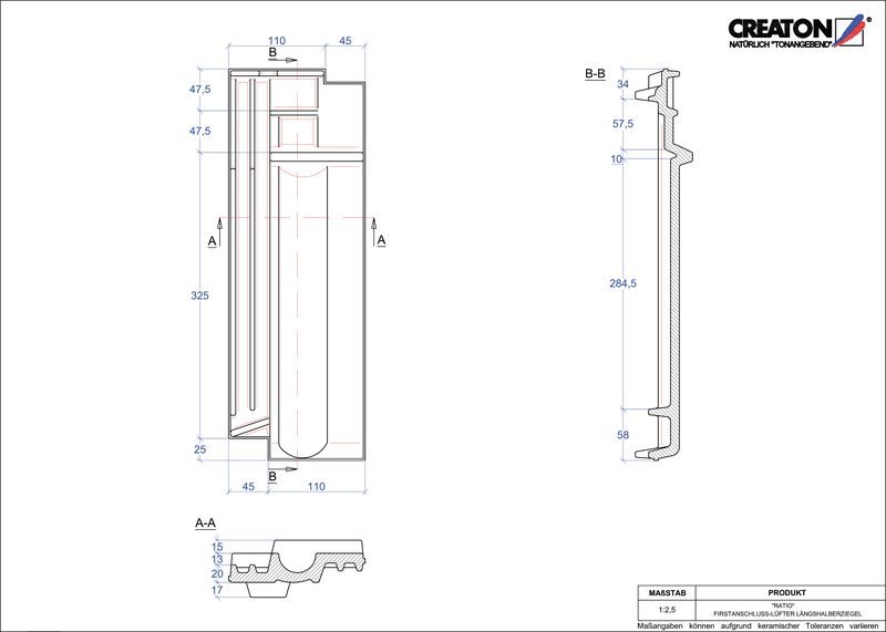 Product CAD file RATIO ridge connection ventilating half-width tile FALLH