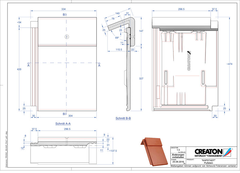 Product CAD file KAPSTADT concrete shed roof tile PULTSTEIN