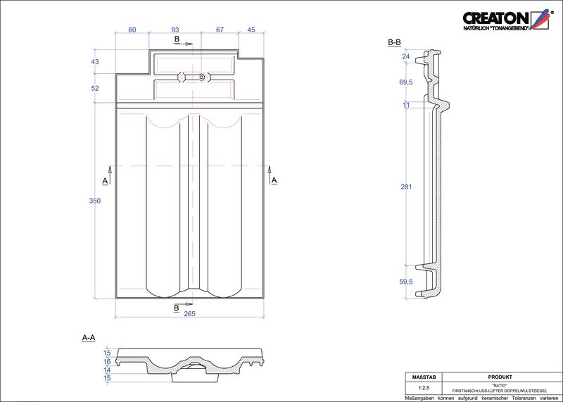 Product CAD file RATIO ridge connection ventilating double roll tile FALDWZ