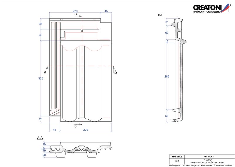 Product CAD file RATIO ridge connection ventilating tile FALZ