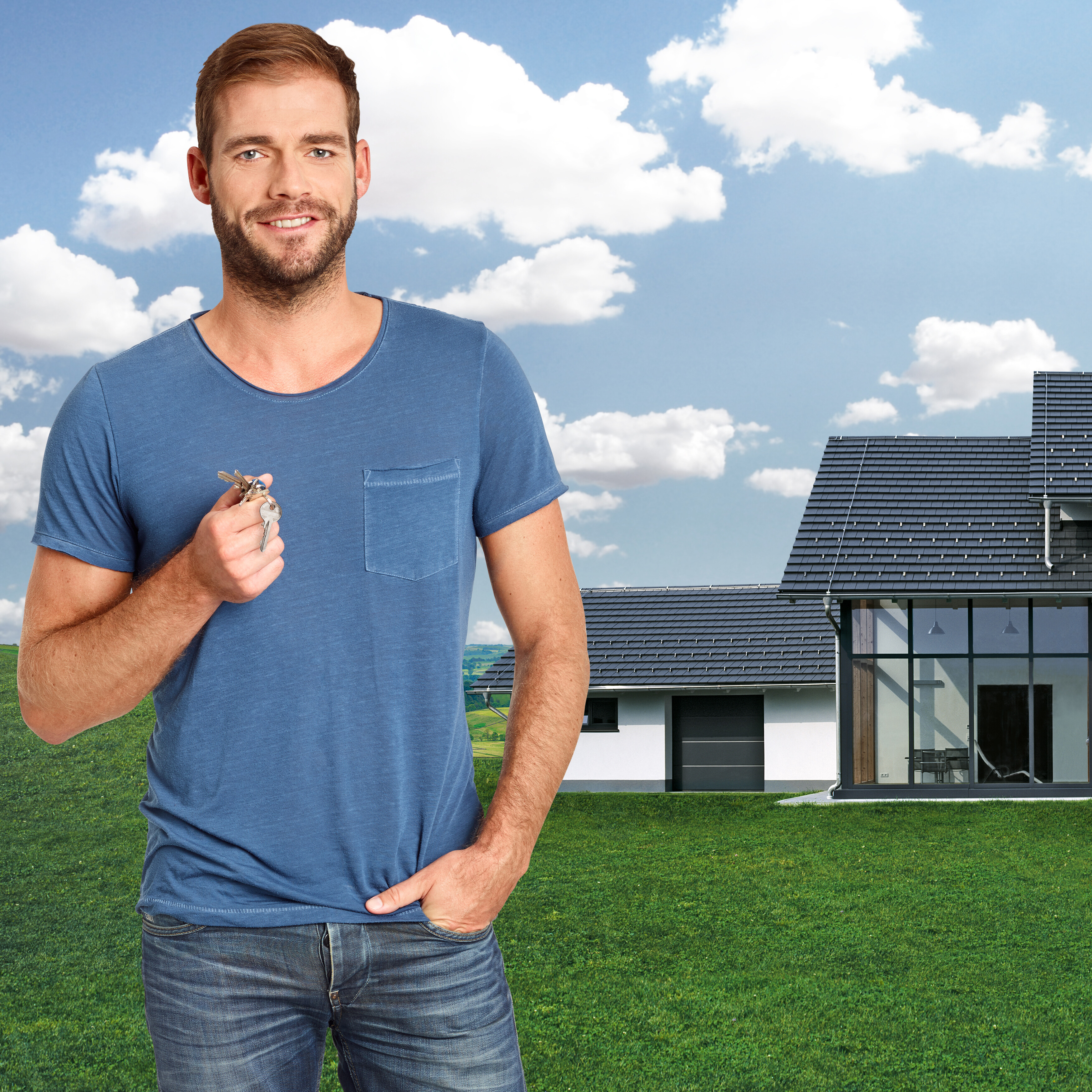 Owner in front of single-family house