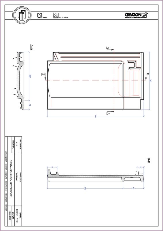 Product CAD file TERRA OPTIMA ridge connection ventilating tile FALZ