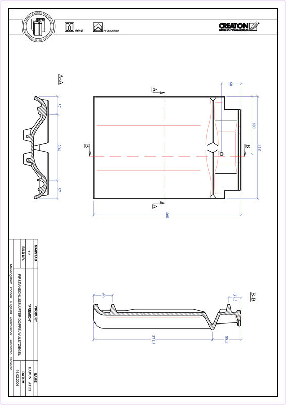 Product CAD file PREMION ridge connection ventilating double roll tile FALDWZ
