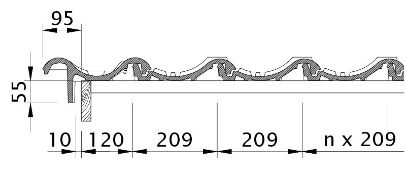 Dessin MELODIE tuile de rive gauche avec volige OBL